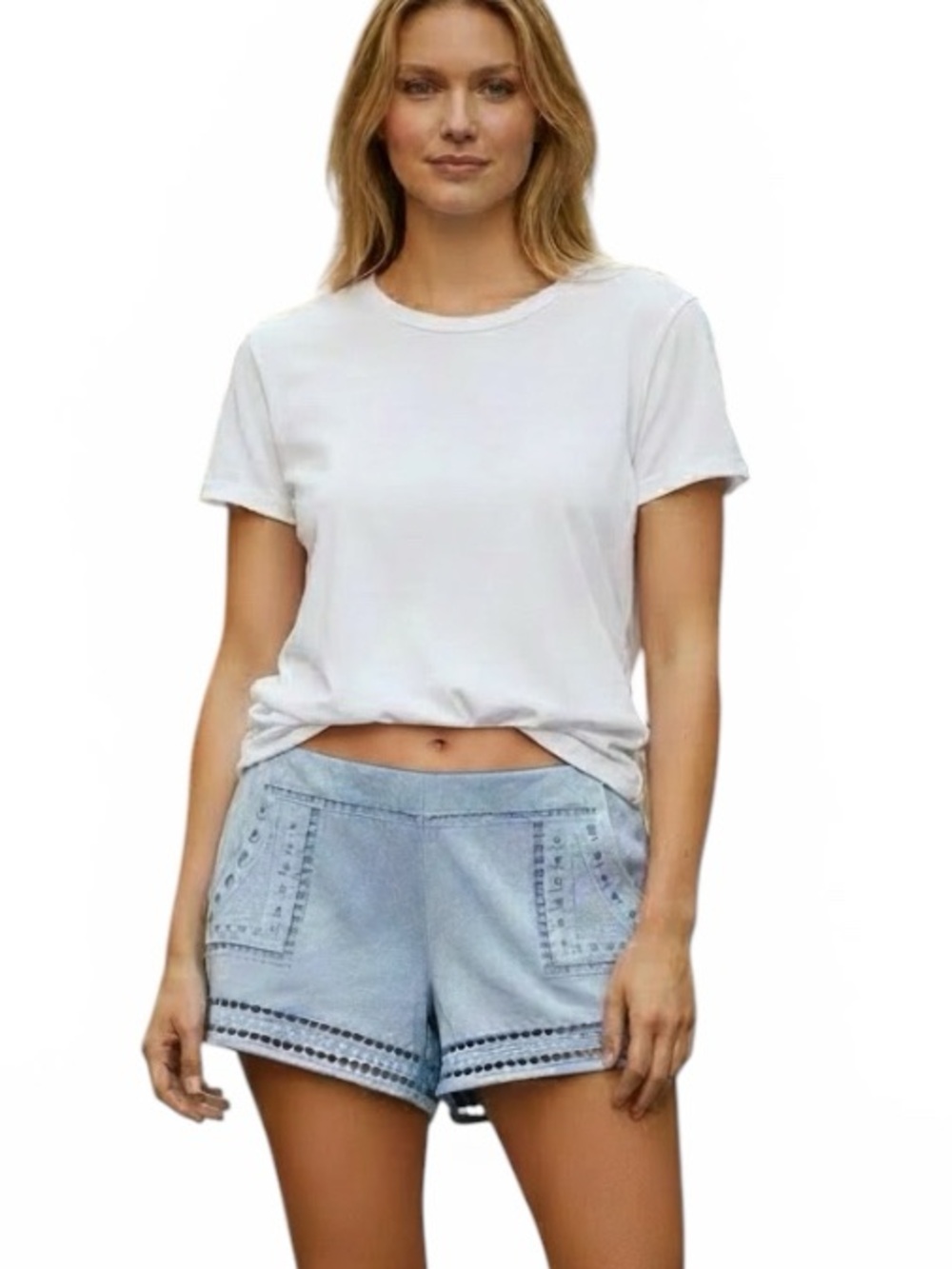 JOA LOS ANGELES HIGH RISE WAIST LIGHT BLUE FAUX SUEDE LINED “HOT PANTS” SHORTS S